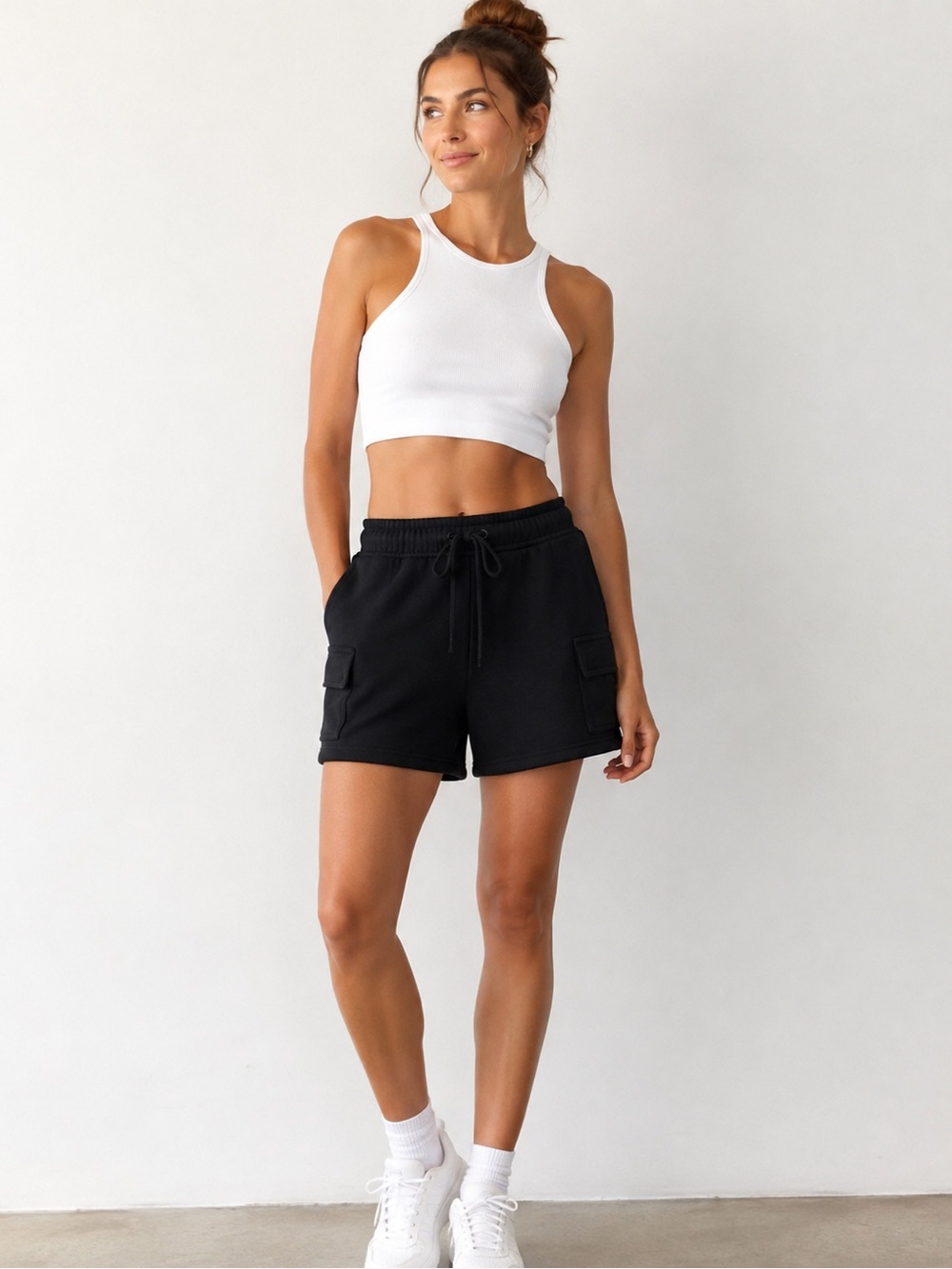 Joe Fresh Active Women’s Small Black Relaxed Fit Cargo Sweat Shorts NWT